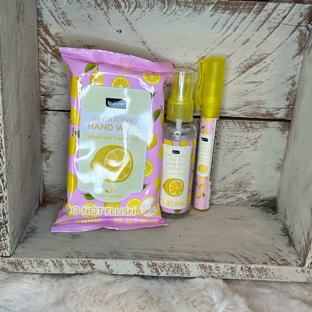 B.Pure Lemon Hand Sanitizer Bundle - Wipes, Spray & Pen Trio - New!
